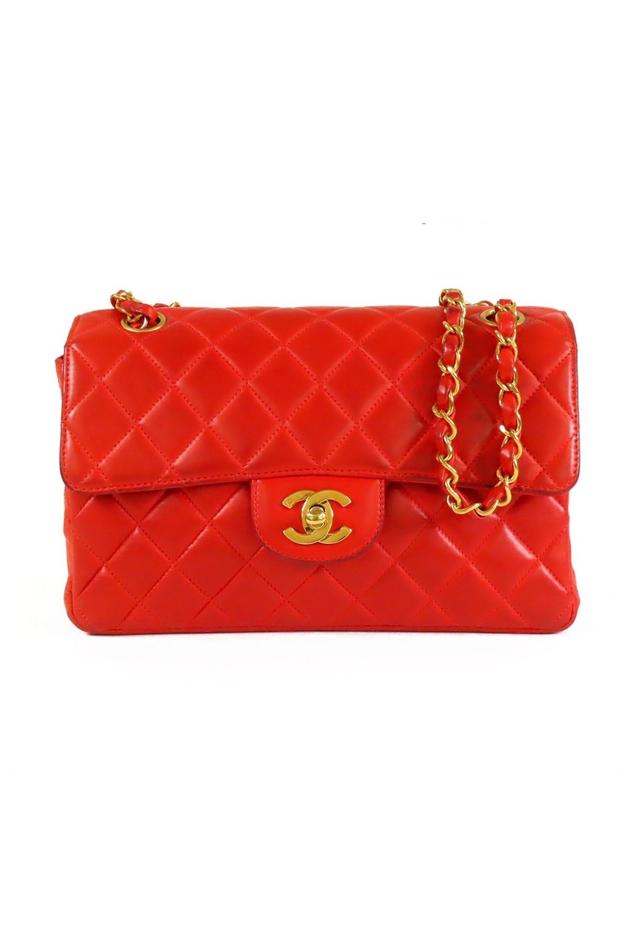 Chanel Double Face Chain Red Gold Lambskin Quilted Shoulder Bag Vintage